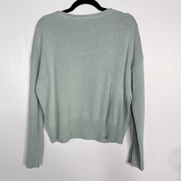 New Hem & Thread M Seafoam Green Crew Knit Sweater Cotton Blend Textured Stitch - Picture 2 of 8